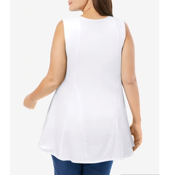 Woman Within - Sleeveless White and Navy Women's Tops, 1X 22-24 - Picture 6 of 7